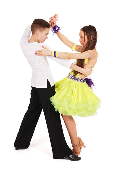 ragazzo e ragazza danza danza sala da ballo - human hair ethnic little boys dancing foto e immagini stock