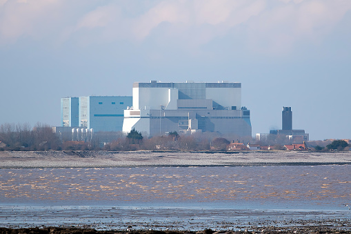 Somerset, UK - February 28, 2016: Hinkley Point Nuclear Power Station Somerset, UK. Proposed construction site of new nuclear power station project (Hinkley Point C).