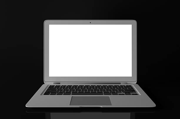 istock Laptop with blank screen isolated on black 515060570