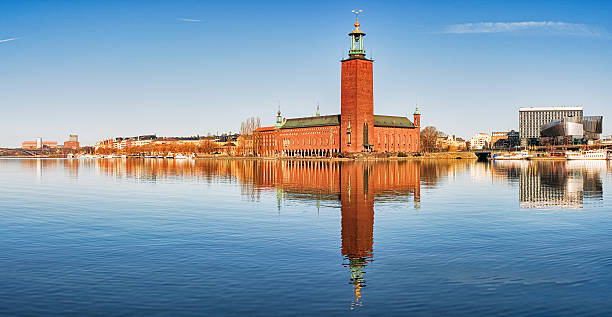 Panoramic image of Stadshuset, Stockholm City-hall. Stockholm city-hall, famous landmark in Stockholm. kungsholmen town hall photos stock pictures, royalty-free photos & images