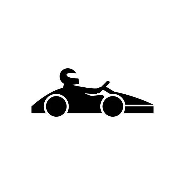 illustrazioni stock, clip art, cartoni animati e icone di tendenza di pilota di go-kart con icona - go carting