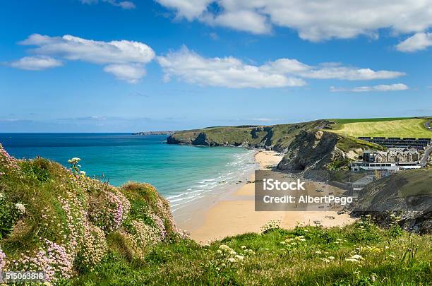 Coast Of Cornwall On A Clear Spring Day Stock Photo - Download Image Now - Cornwall - England, Beach, Newquay