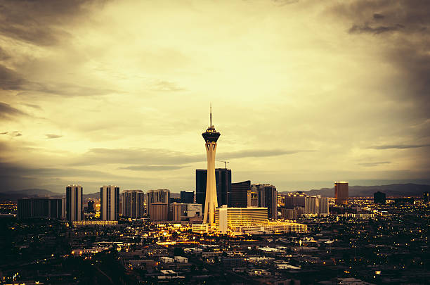 istock Panoramic view of Las Vegas, Nevada skyline, yellow filter. 515065637