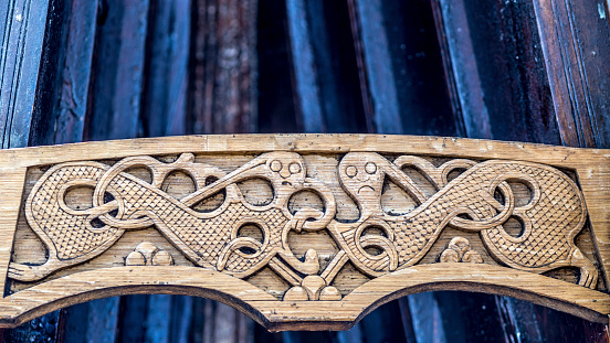 Viking ship wood carving detail