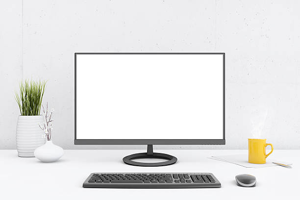 istock Large PC monitor on white desk 515066372