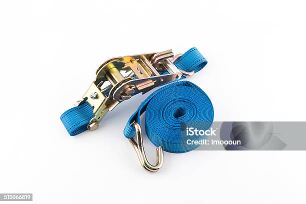 Tie Down Strap Ratchet On White Background Stock Photo - Download Image Now - Strap, Belt, Blue