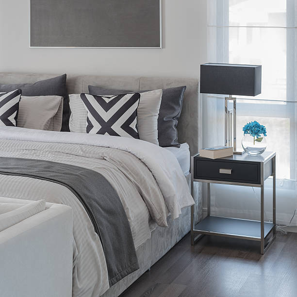 istock black and white modern bedroom style with modern bed 515067852