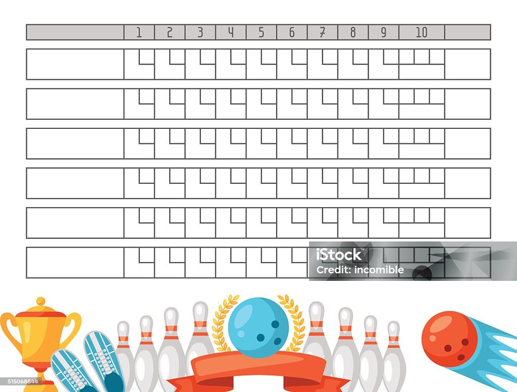 Bowling Score Sheet Blank Template Scoreboard With Game Objects Stock