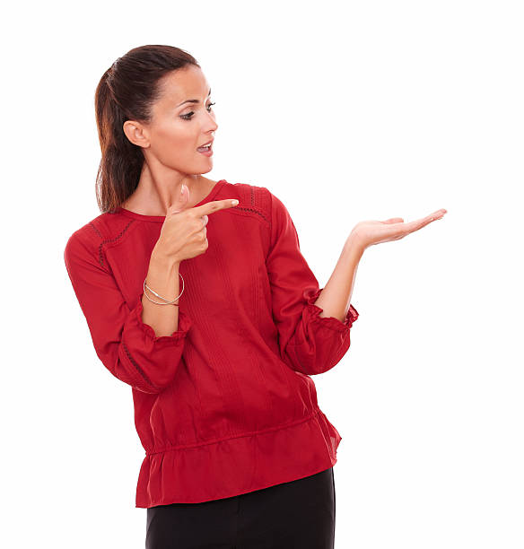 istock Young hispanic lady holding her left hand up 515069253