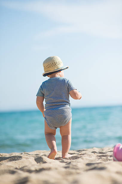 istock Adorable little kid boy standing on lonely beach 515070154