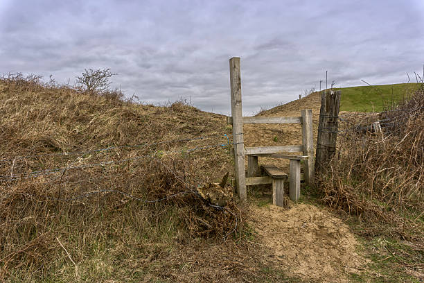 istock Country  footpath stile and long grasses 515070466