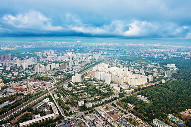 istock skyline with dark grey autumn clouds under big city, Moscow 515072349