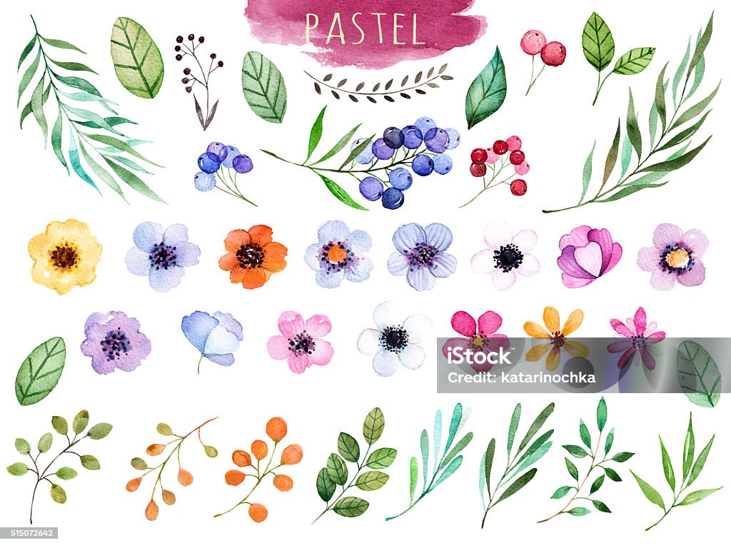 Bunte Blumen-Kollektion mit bunten Blumen - Lizenzfrei Aquarell Stock-Illustration