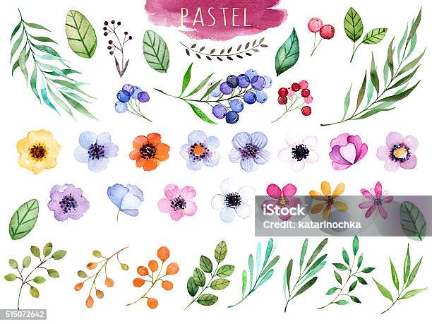 Collection Multicolore Floral Coloré Avec Des Fleurs Vecteurs libres de droits et plus d'images vectorielles de Aquarelle