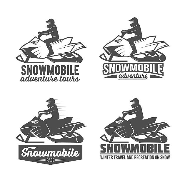 ilustraciones, imágenes clip art, dibujos animados e iconos de stock de conjunto de moto de nieve dadges - snowmobiling silhouette vector sport