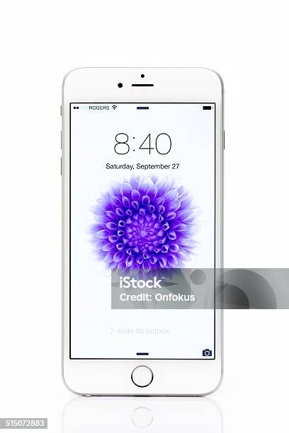 Apple Iphone 6 Plus Locked Screen Isolated On White Background Stock Photo - Download Image Now