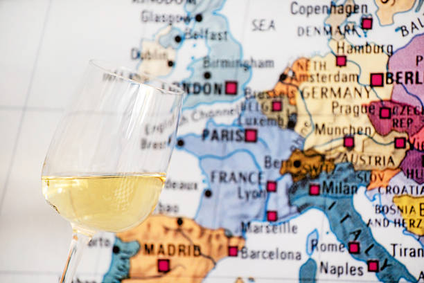 glass of wine near map