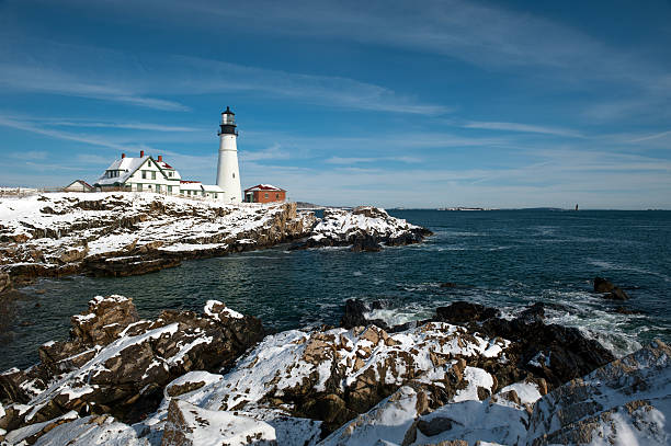 Portland Head Lighthouse after a snow storm in Maine.