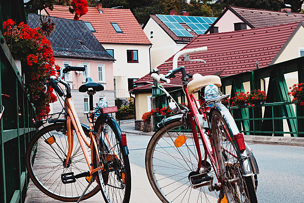 istock Two old bicycle on the bridge in vintage tinting 515074170