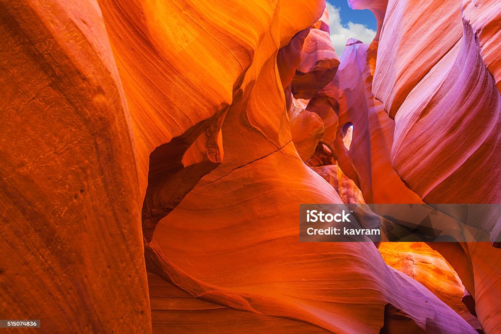 Fantastic slot-canyon Antelope Fantastic slot-canyon Antelope in the Navajo reservation. Bright red and orange colored clay covered delightful magical light. Arizona, USA Arizona Stock Photo