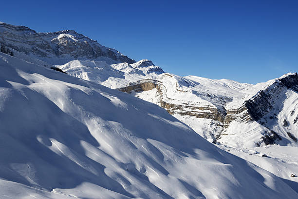Off-piste slope at nice sun evening