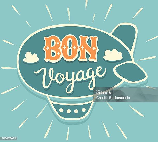 Bon Voyage Hand Lettering With Airship Stock Illustration - Download Image Now - Banner - Sign, Blimp, Blue