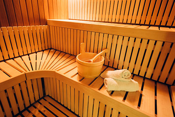 istock Interior of a wooden sauna room 515076920