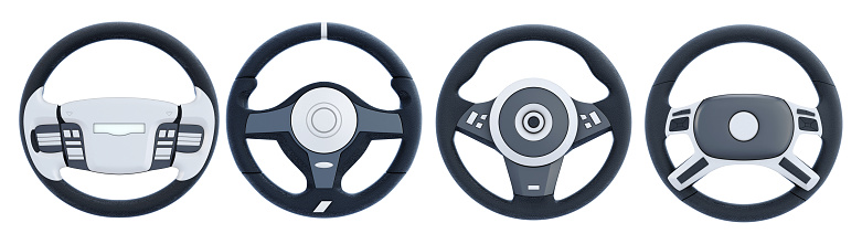 Streering Wheel Examples Different Steering Wheels Isolated On White Background 3d Rende Stock ...
