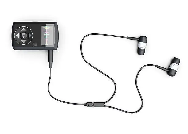 Photo of MP3 player on white background, top view. 3d rendering