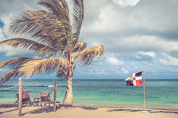 istock Dominican Republic flag at the beach 515079616
