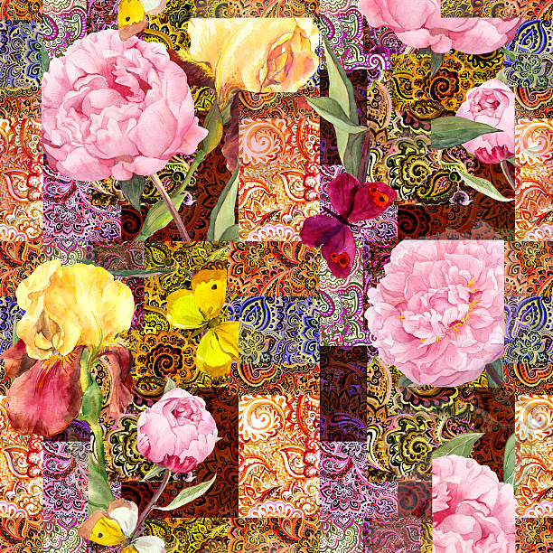 istock Flowers and indian ornament. Watercolor seamless pattern 515082430