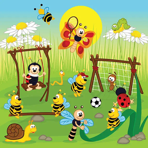 Vector illustration of insect playing in the playground