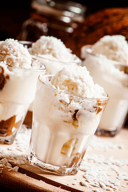 istock Vanilla ice cream with coconut and caramel sauce 515082782