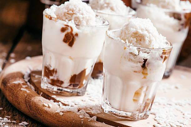 istock Vanilla ice cream with coconut and caramel sauce 515083016