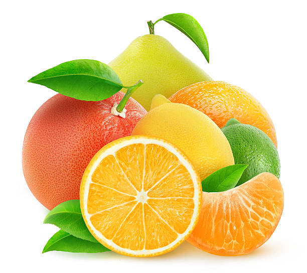 груду фрукты цитрусовые изолированного на белом с контуром обрезки - orange tangerine gourmet isolated on white стоковые фото и изображения