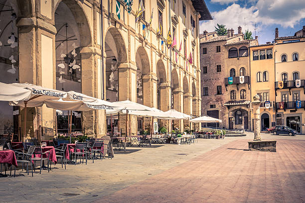 Piazza Grande in Arezzo city, Italy stock photo