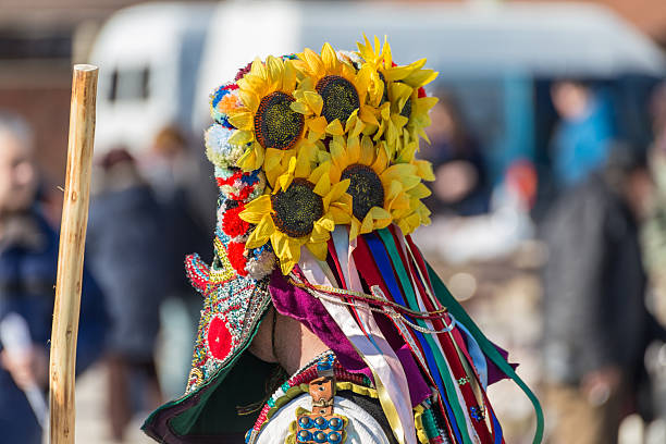 Rakovski, Bulgaria - February 6, 2016: Kukeri festival in Rakovski, Bulgaria. People dressed in different costumes dance and preform rituals to scare the evel spirits.