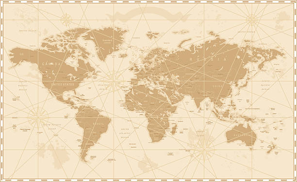 ilustrações de stock, clip art, desenhos animados e ícones de retrô vintage mapa do mundo antigo - map world map old cartography