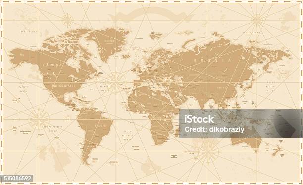 Old Vintage Retro World Map Stock Illustration - Download Image Now - World Map, Map, Old