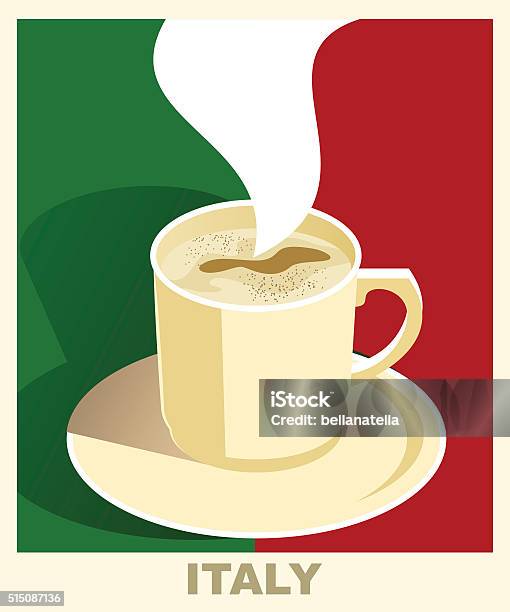 Art Deco Coffee Poster With Flag Italy Coffee Vintage Concept Stock Illustration - Download Image Now