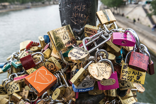 padlocks hanging from the mesarski bridge in slovenia