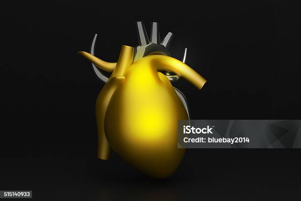3d Render Of Golden Human Heart Stock Photo - Download Image Now - Anatomy, Aorta, Biology