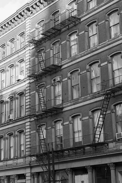 istock fire escape stairs in ny in black and white 515144207