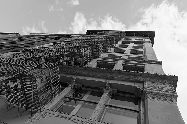 istock fire escape stairs in ny in black and white 515144215