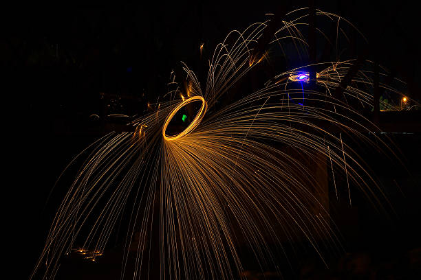 istock Paint lighting : glow Painted by fire in night, railroad bridge 515144725