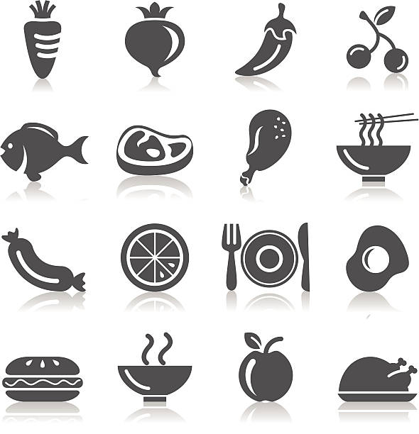 Food, Fruits and Vegetables Icons vector art illustration