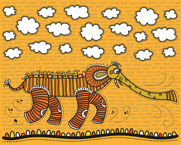 Decorative elephant against the yellow sky vector art illustration