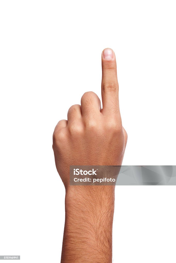 Hand pointing Hand pointing, touching or pressing isolated on white Cut Out Stock Photo