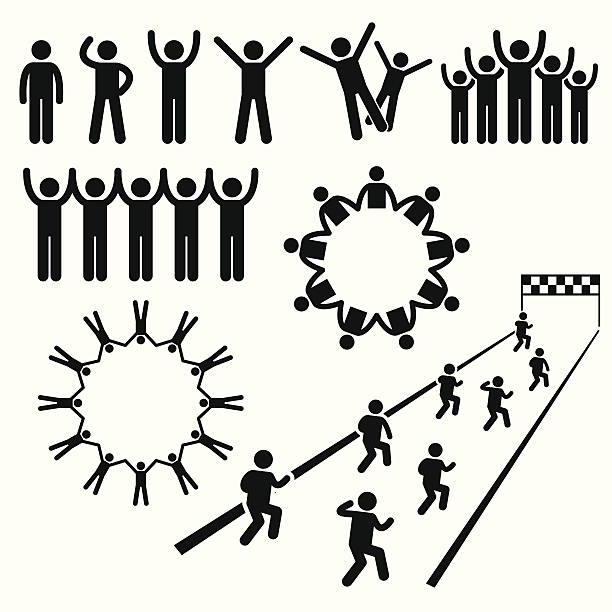 illustrations, cliparts, dessins animés et icônes de personnes communauté représentation humaine en traits pictogram icônes de bien-être - lift arm
