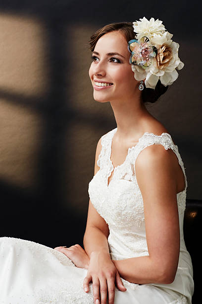 istock Elegant young bride in wedding dress, studio shot 515147131